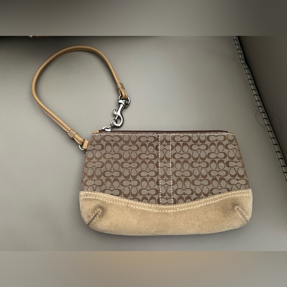 Coach Signature Jacquard Nubuck Suede Wristlet – Beige/Tan - Picture 2 of 7